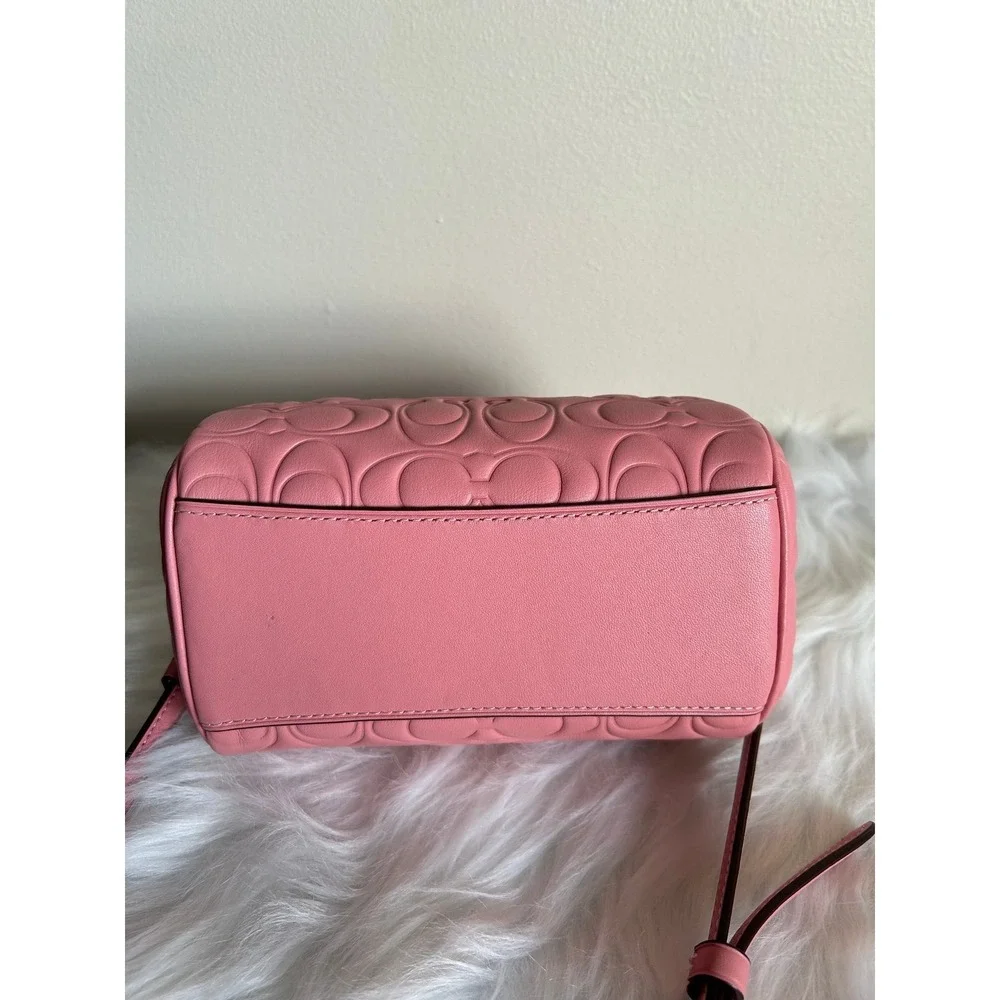 Coach Mini Rowan Light Blush Signature‎ Embossed Leather Satchel NWT